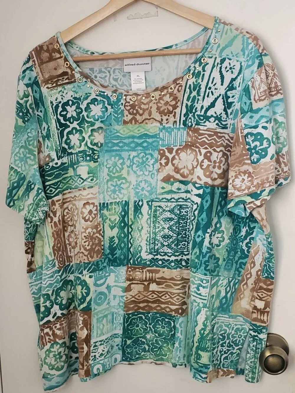 Alfred Dunner Patchwork Top With Grommets Women's Size XL - Picture 1 of 6
